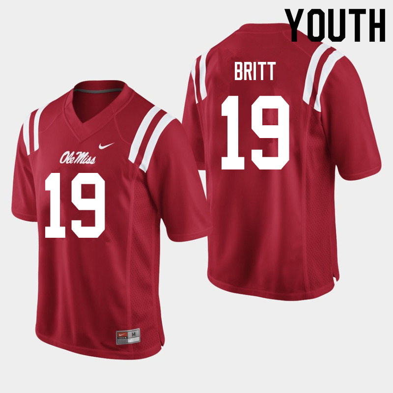 Marc Britt Ole Miss Rebels NCAA Youth Red #19 Stitched Limited College Football Jersey VVT6358PN